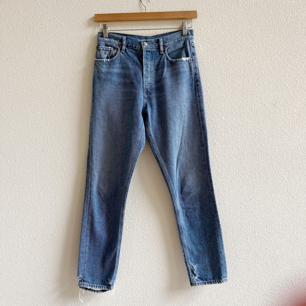 AGOLDE Feel Good Jeans Women 26 Blue Excellent High Rise Straight Distressed